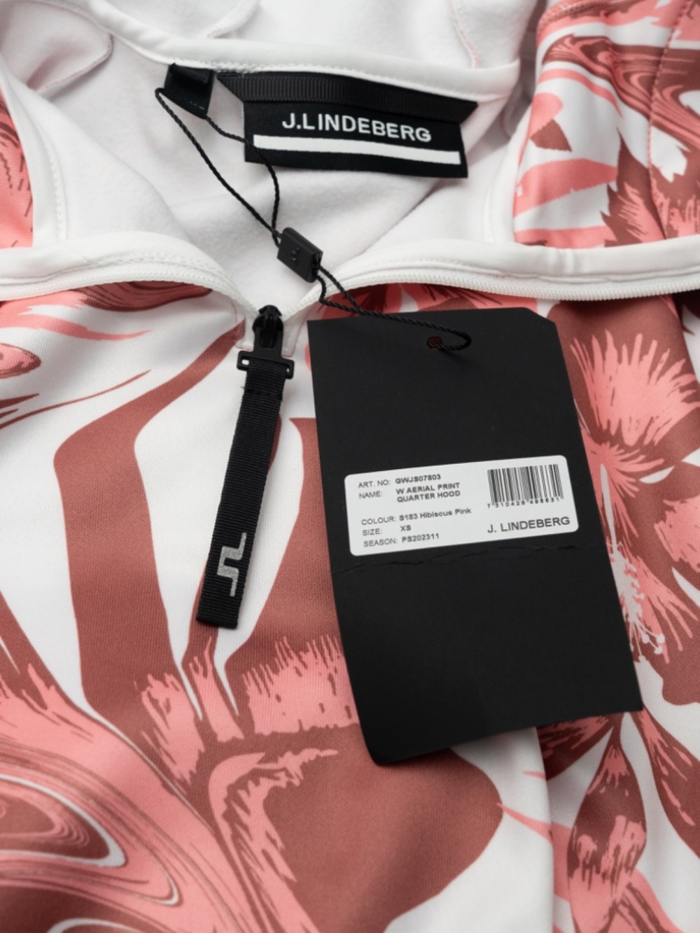 J.Lindeberg - Aerial Print Quarter Zip Hood Pink Floral Golf Pullover - Picture 5 of 9